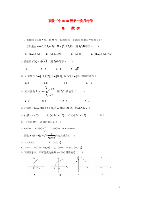 湖南省茶陵县第三中学高一数学上学期第一次月考试题(