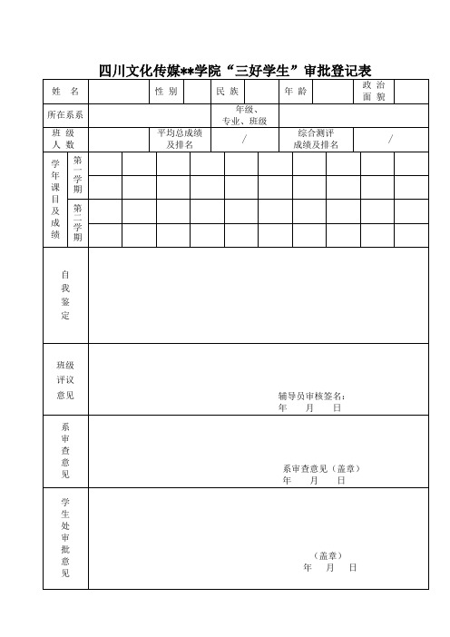XX学院三好学生审批登记表【模板】