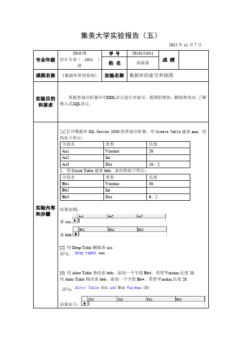 数据库的索引和视图实验报告