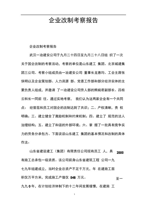 企业改制考察报告