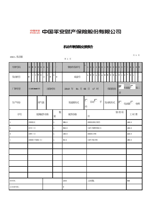 机动车辆保险定损报告