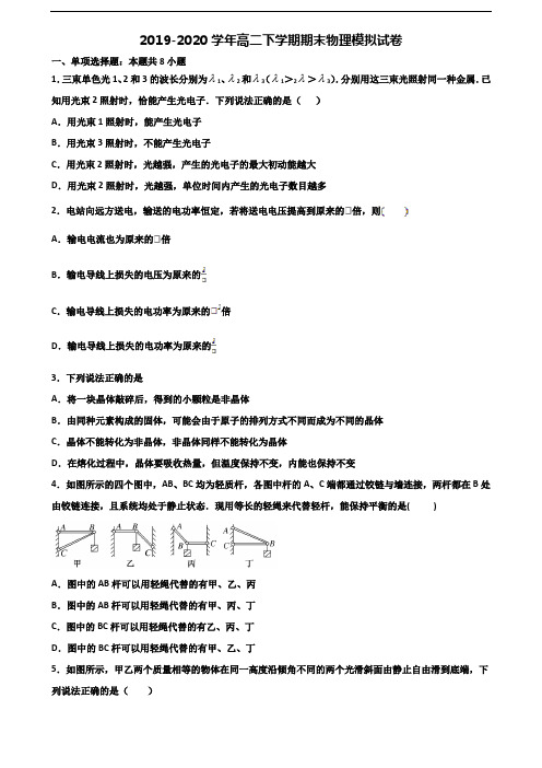 湖北省鄂州市2019-2020学年新高考高二物理下学期期末学业水平测试试题