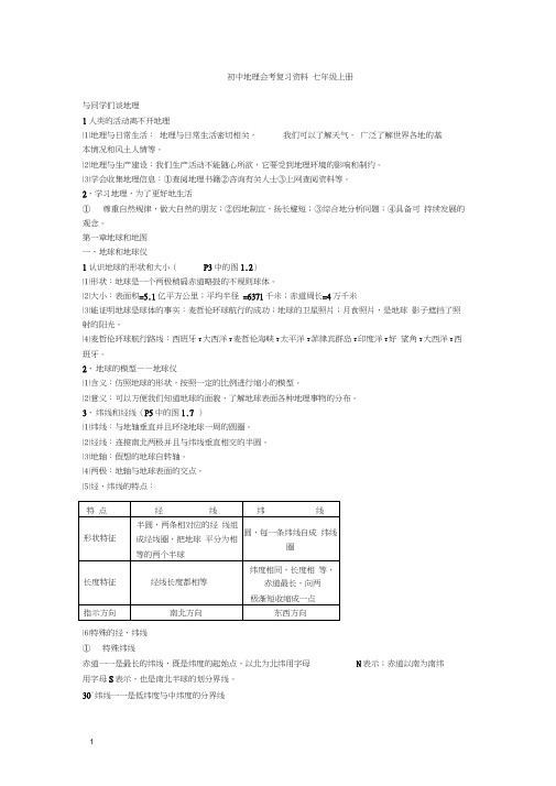 初中地理会考复习资料(人教版)