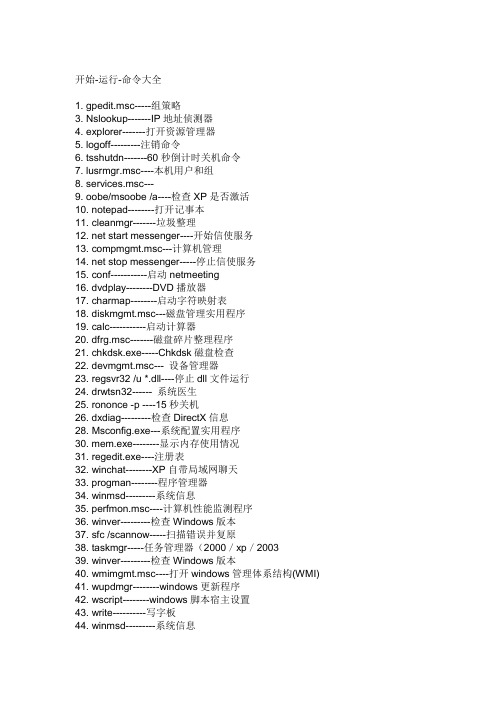 开始菜单命令大全
