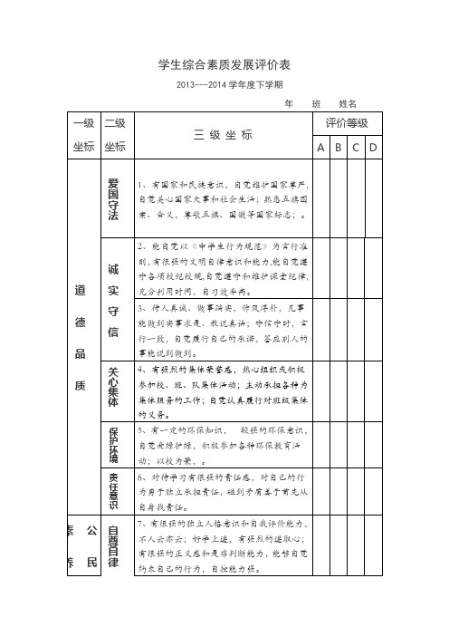 学生综合素质发展评价表