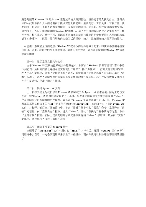 删除隐藏的Windows XP组件