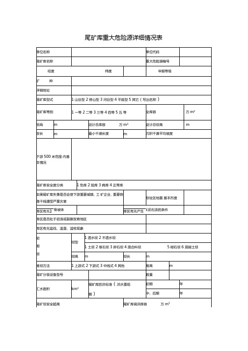 尾矿库重大危险源详细情况表