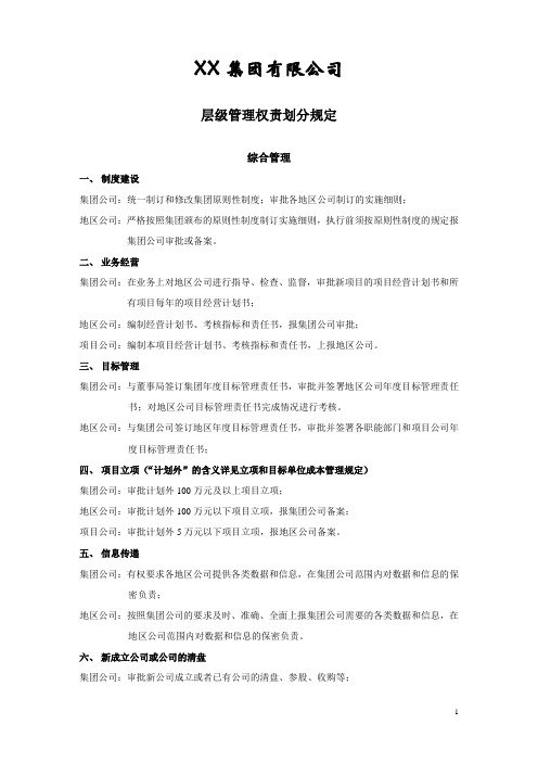 XX集团有限公司层级管理权责划分规定