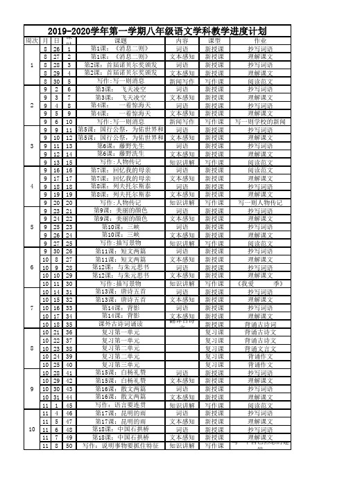 八年级上册语文进度计划2019