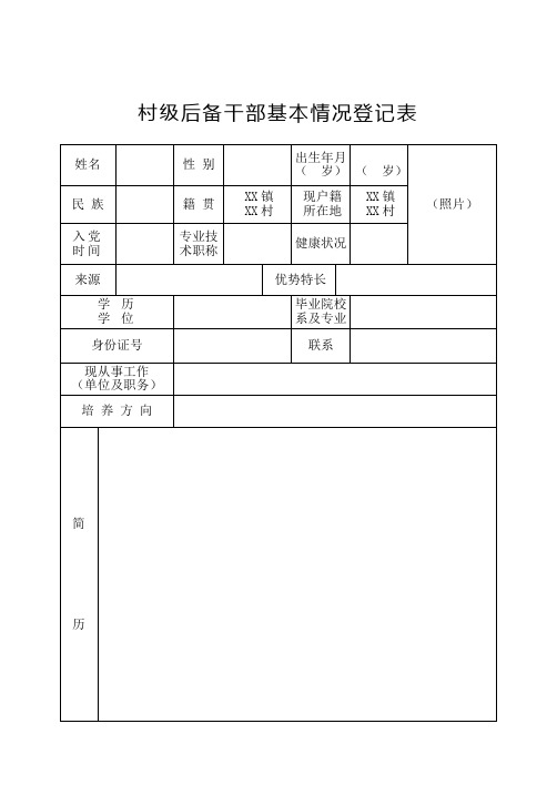 村级后备干部基本情况登记表