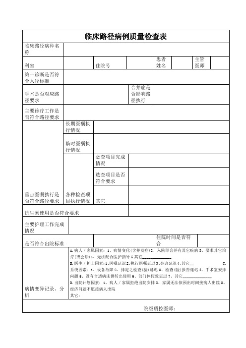 临床路径病例质量检查表