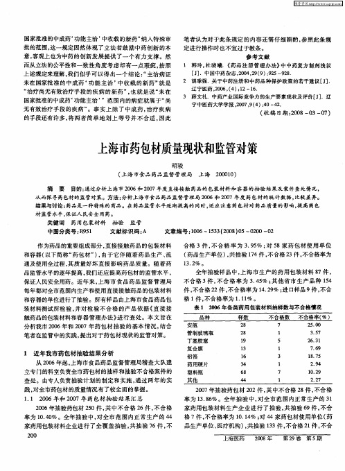 上海市药包材质量现状和监管对策