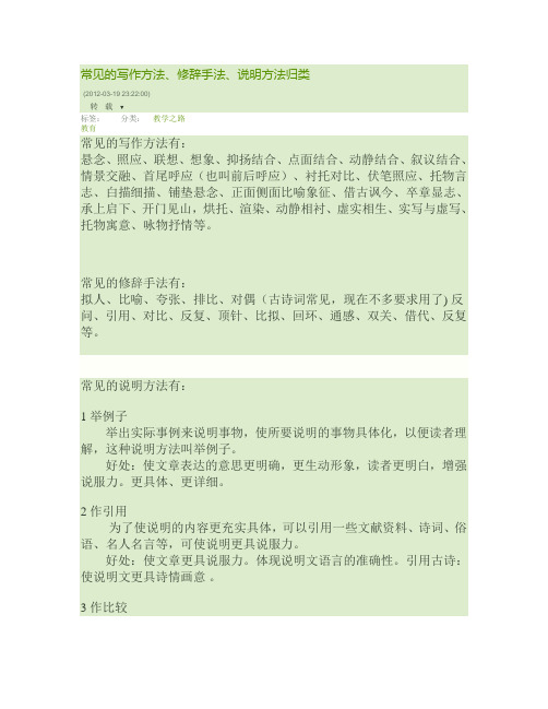 常见的写作方法、修辞手法、说明方法归类