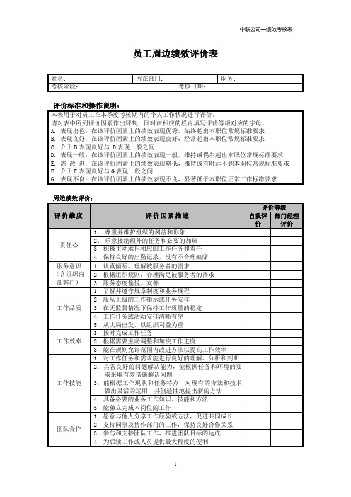 员工周边绩效评价表