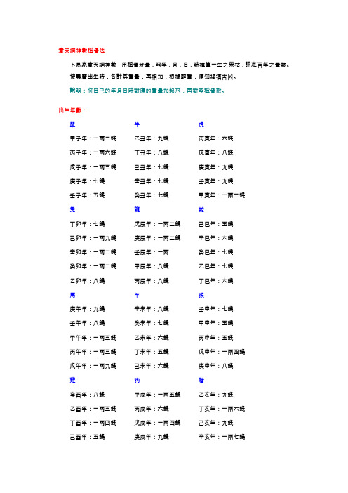 袁天纲神数称骨法