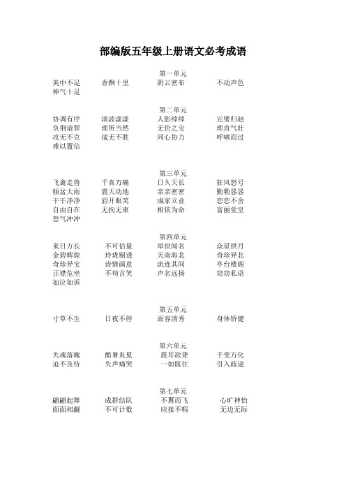 部编版五年级上册语文必考成语