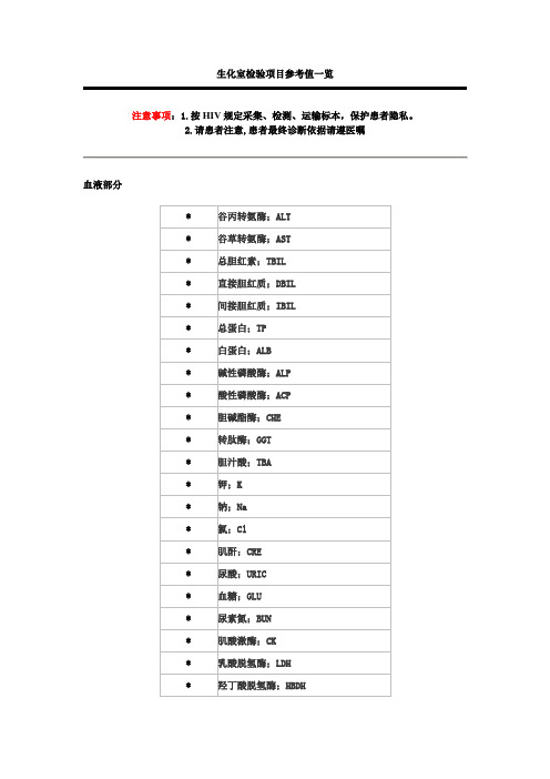 生化室检验项目参考值一览讲课稿
