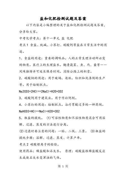 盐和化肥检测试题及答案-word文档资料