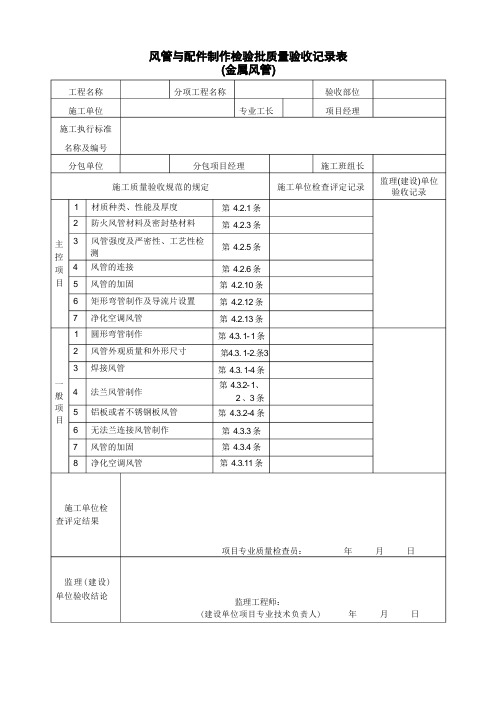 通风及空调工程检验批质量验收记录表