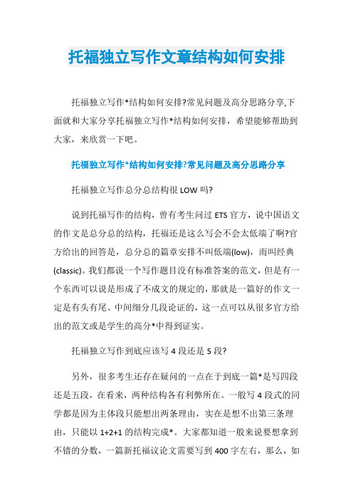 托福独立写作文章结构如何安排
