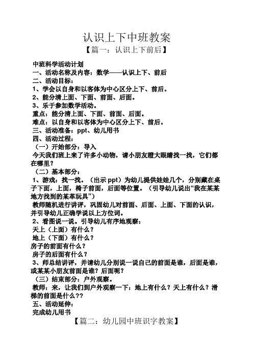 认识上下中班教案
