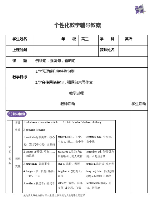 高中英语 高考语法专题：倒装句,强调句,省略句(含答案)