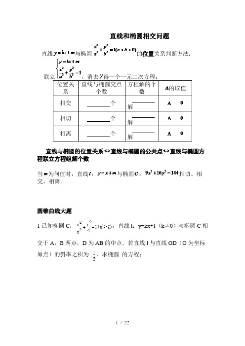 圆锥曲线大题教案