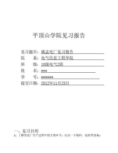 姚孟电厂见习报告
