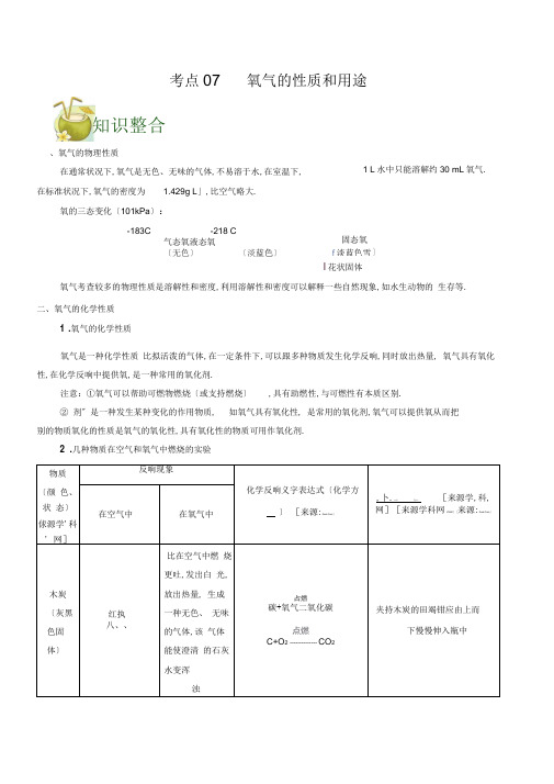 中考考点-氧气的性质和用途