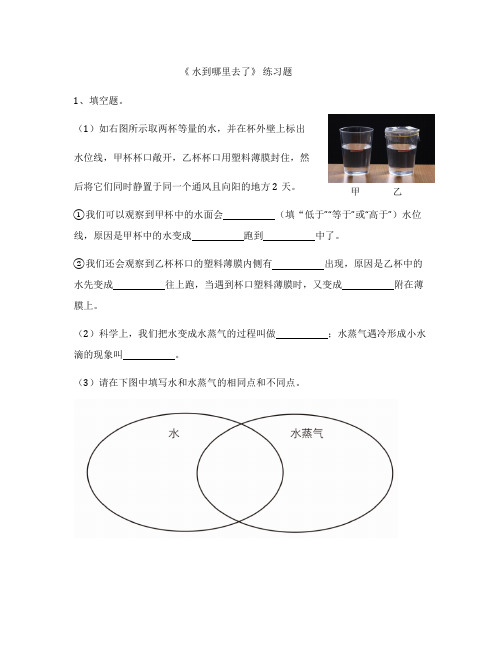 教科版小学科学最新三年级上册科学1.1 水到哪里去了(习题)