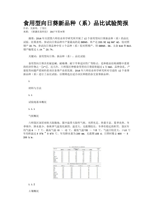 食用型向日葵新品种（系）品比试验简报