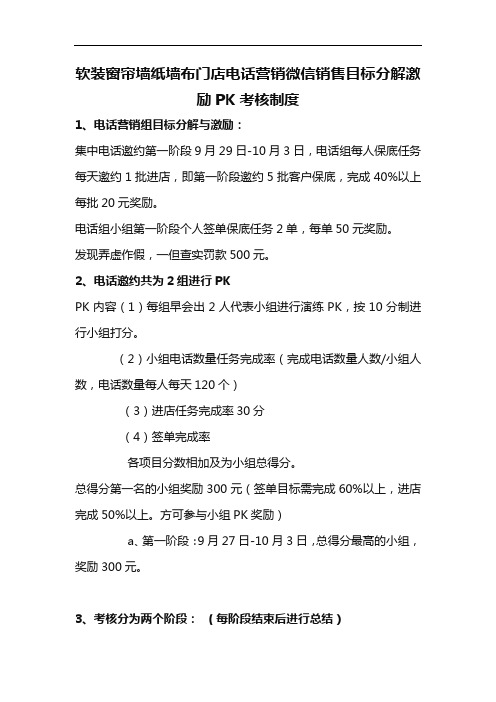 软装窗帘墙纸墙布门店电话营销微信销售目标分解激励PK考核制度