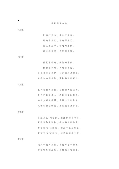 【晨鸟出品】小学语文修辞手法口诀歌
