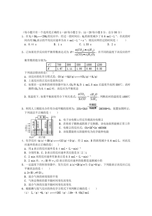 2018_2019学年高二化学上学期学期初考试试题