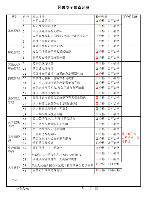 环境安全检查记录表格