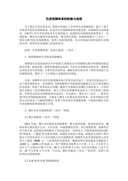住房保障体系的经验与成效
