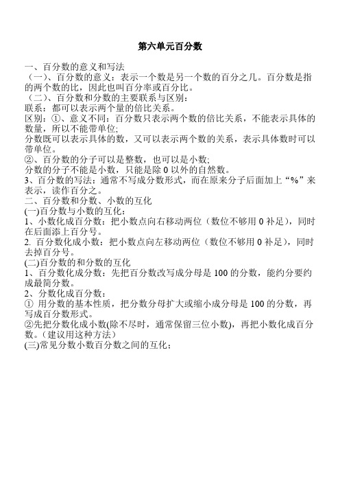 苏教版六年级数学上册百分数知识点归纳