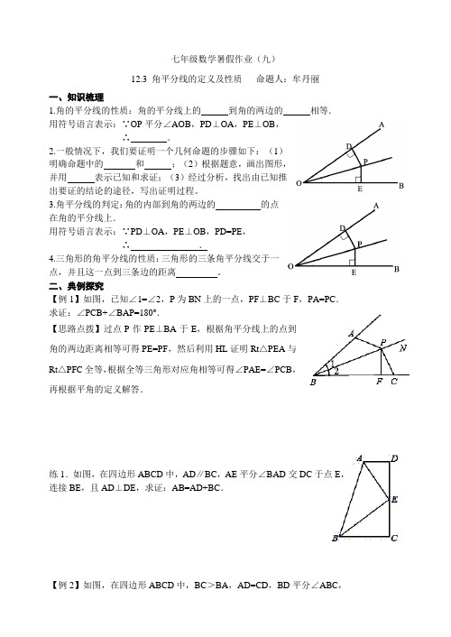 12.3 角平分线的定义及性质(九)