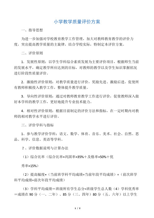 2020年小学教学质量评价方案精品版