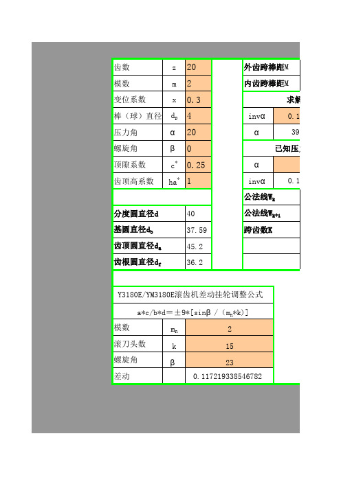 齿轮公法线跨棒距及各参数计算