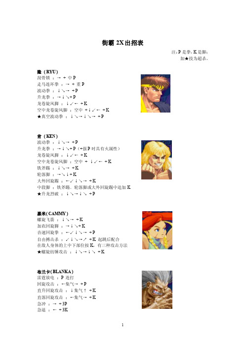 街霸2X出招表