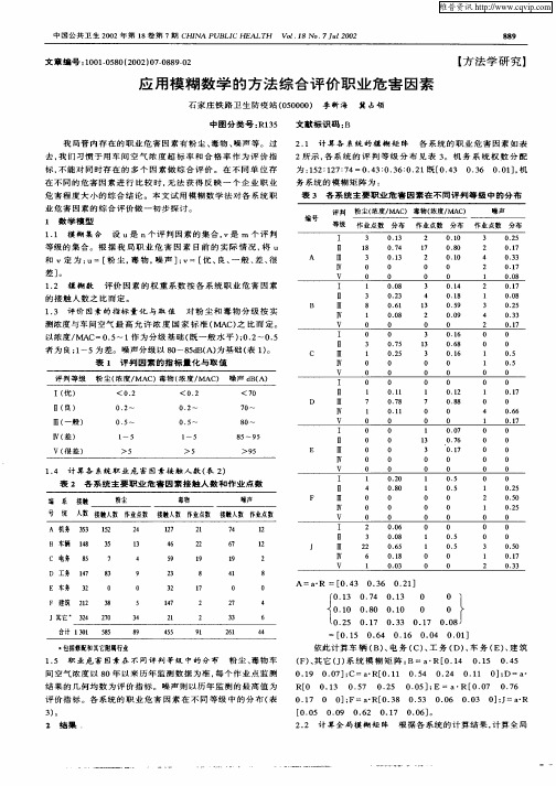 应用模糊数学的方法综合评价职业危害因素