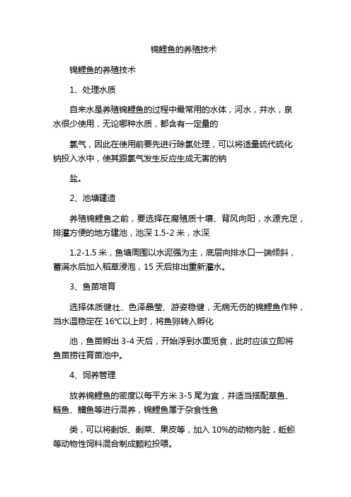 锦鲤鱼的养殖技术