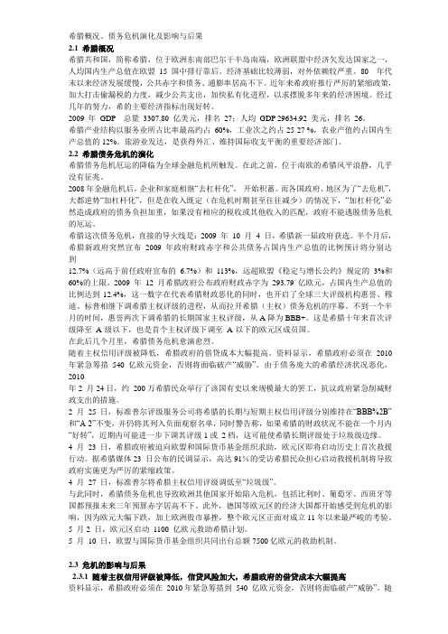 希腊概况、债务危机演化及影响与后果