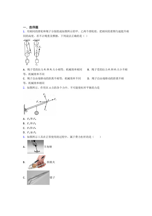北京市北京四中初中物理八年级下册第十二章《简单机械》检测(有答案解析)