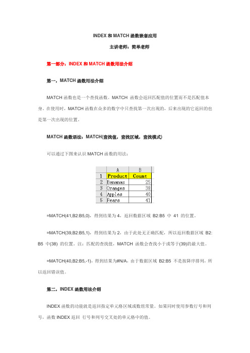 excel 中INDEX和MATCH函数嵌套应用