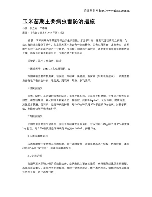 玉米苗期主要病虫害防治措施