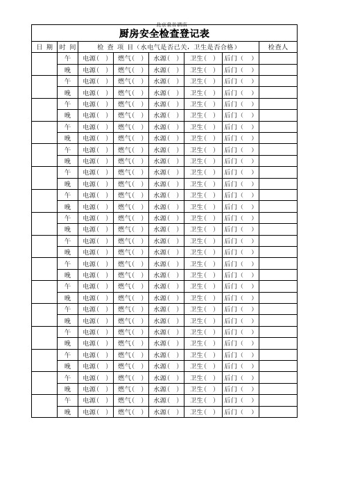 厨房安全检查登记表