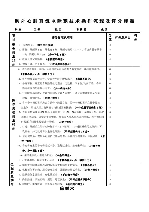 电除颤技术操作流程及评分标准