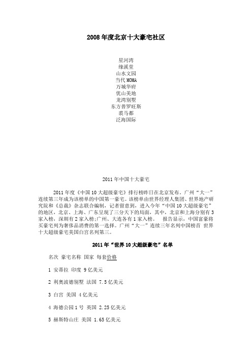 2008年度北京十大豪宅社区